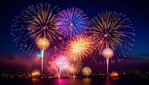 夜空にあがる打ち上げ花火 風物詩 夜空にあがる打ち上げ花火 風物詩の写真