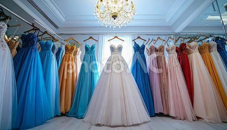 ドレスがかかる結婚式場のドレスルーム ドレスルーム,結婚式場,シャンデリアの写真素材
