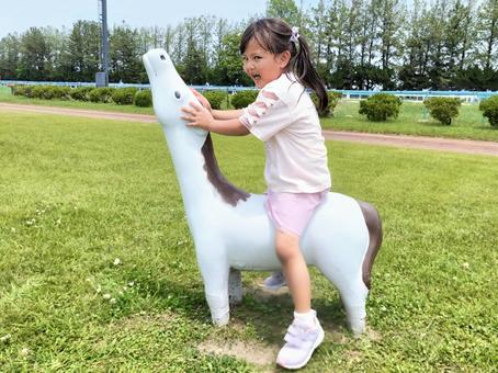馬の遊具にまたがる女の子 遊具,馬,女の子の写真素材