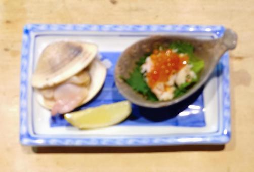 焼きハマグリとイクラとカニ 焼きハマグリとイクラとカニの写真