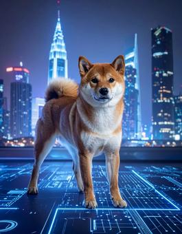 戌年フォト・未来都市を守る柴犬の写真