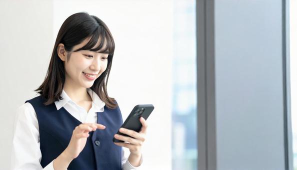 スマホを確認するビジネス女性の写真