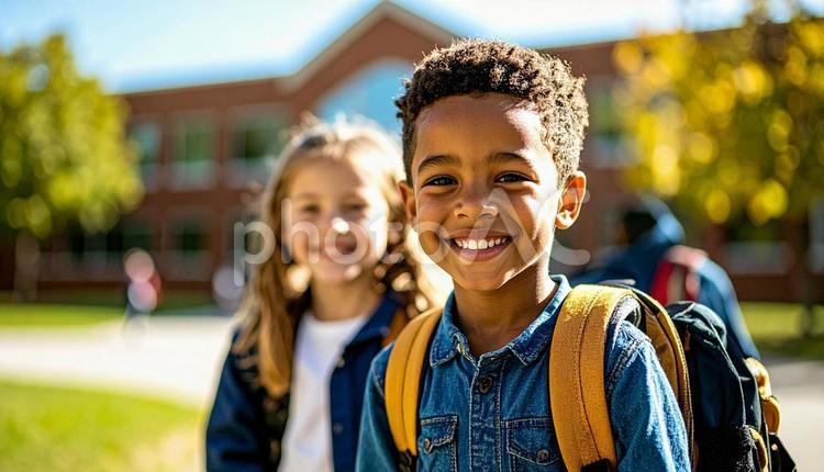 学校に通う仲良しの外国人の子供たち 外国人,子供,グローバルの写真素材