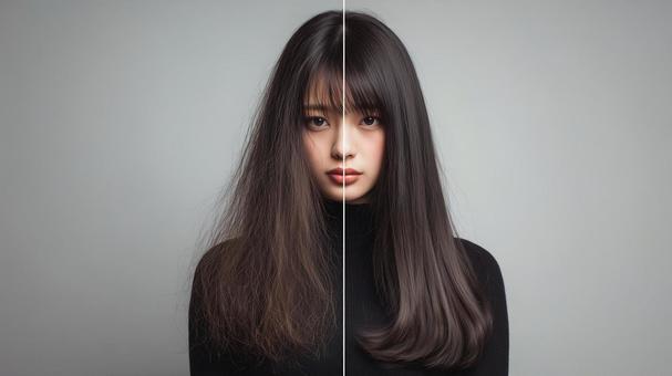艶々な髪とパサパサな髪の比較 艶々な髪とパサパサな髪の比較の写真