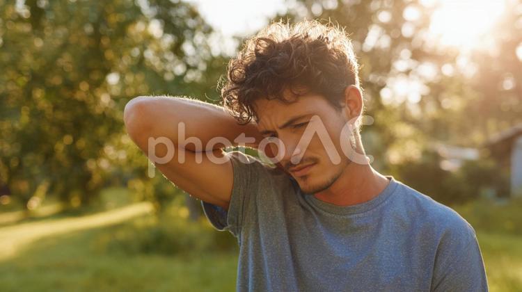 首を痛めた男性 男性,人物,体の写真素材