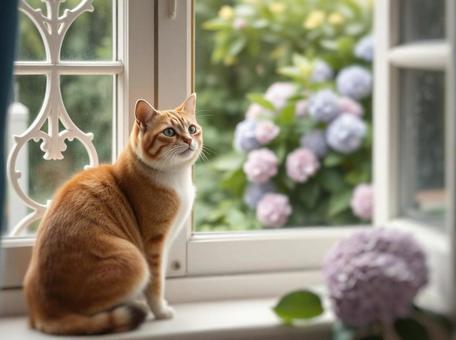 窓辺の猫と雨降りの外 窓辺の猫と雨降りの外の写真