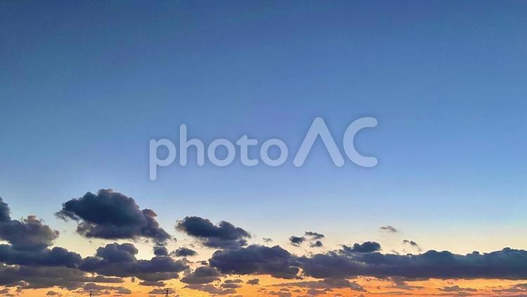 綿雲の浮かぶ夕暮れ時の空 夕焼け,綿雲,空の写真素材