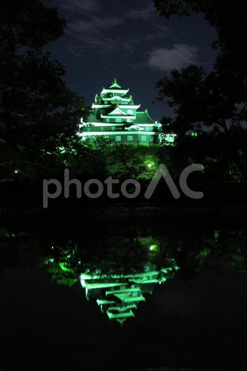 川にも映った城の夜景 川面,城,夜の写真素材