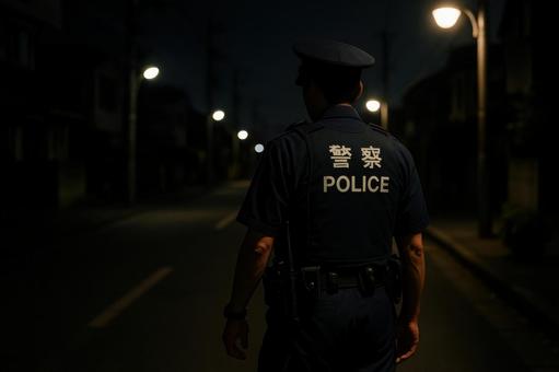 夜間に巡回する警察官の姿 夜間に巡回する警察官の姿の写真