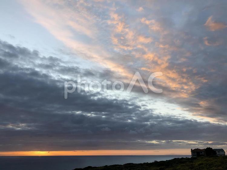 南カリフォルニアの夕日と水平線 夕日,夕暮れ,夕方の写真素材