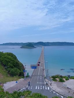 角島大橋 海,山口県,青空の写真素材