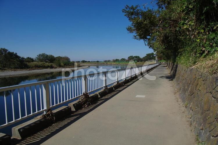 川沿いの道（多摩川・大田区） 散歩道,川沿い,多摩川の写真素材