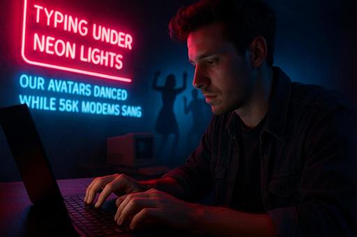 ネオンの下のタイピング部屋の写真