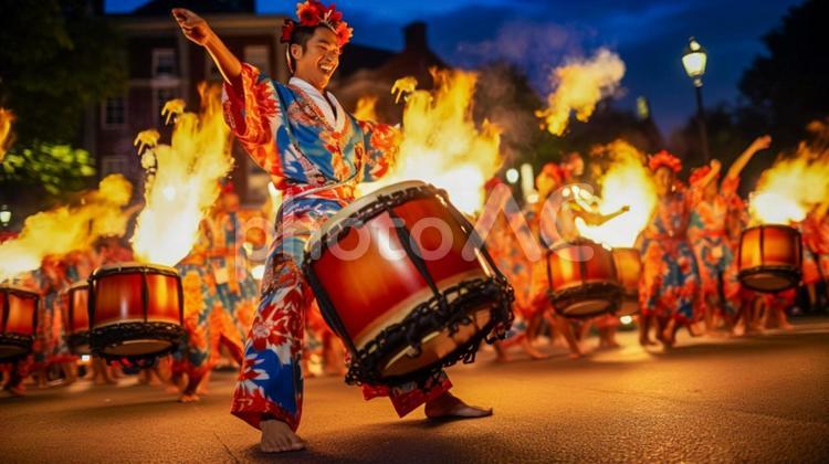 祭りの太鼓 群衆,人だかり,ひしめき合うの写真素材