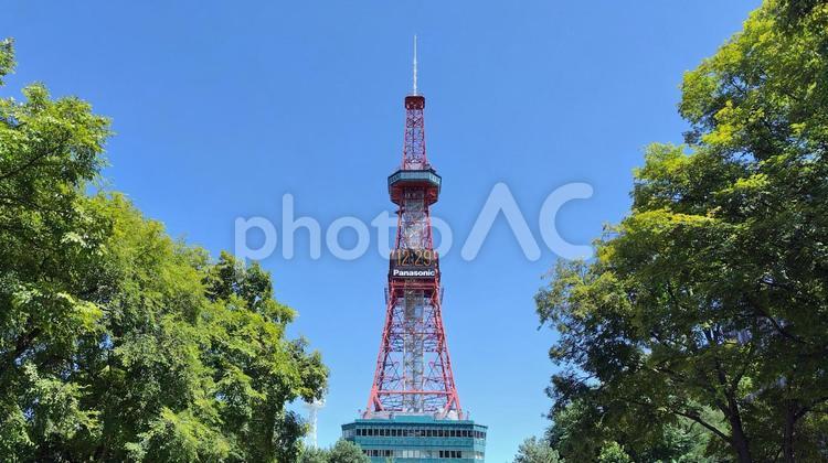青空にそびえ立つ　さっぽろテレビ塔 さっぽろ,テレビ塔,大通公園の写真素材