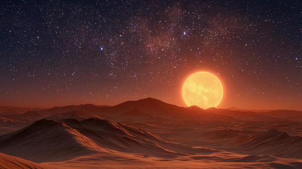 地平線に輝く天体と砂丘のコントラスト 地平線に輝く天体と砂丘のコントラストの写真