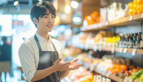 熱心に商品を説明する店員の写真