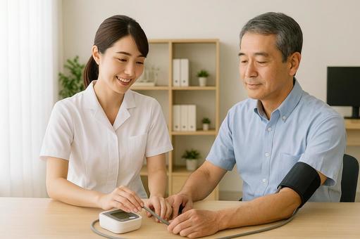 看護師が患者の血圧測定 看護師が患者の血圧測定の写真