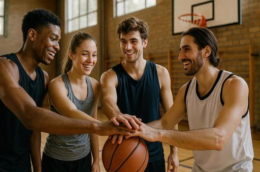 バスケットボール仲間の団結の写真