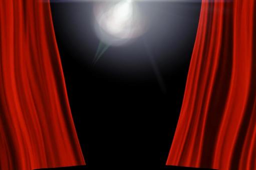 เวทีทันทีหลังจากเปิดไฟและม่านแยกสีแดง, JPG เวทีทันทีหลังจากเปิดไฟและม่านแยกสีแดง, สีแดง, สีดำ, ม่าน, JPG