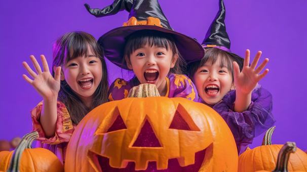 魔女帽子の子供たちの写真