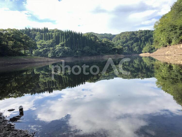 夏のダム、池、湖 水域,何人もありません,風景の写真素材
