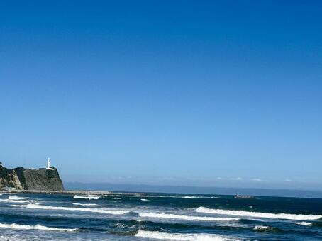 塩屋埼灯台と薄磯 福島県,いわき市,塩屋埼灯台の写真素材