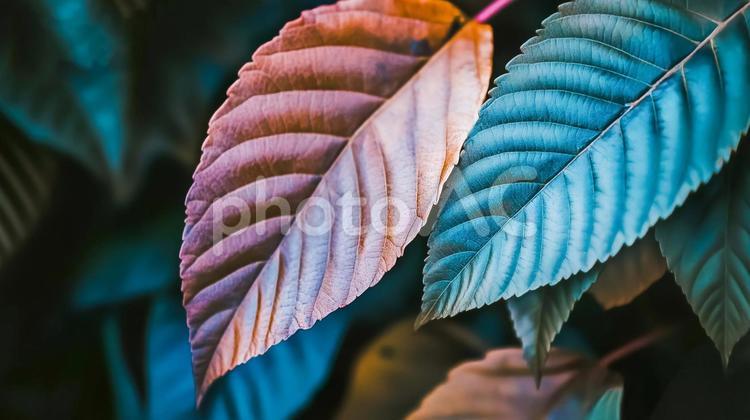 パープル系の配色の葉っぱの背景用画像 背景,葉っぱ,紫の写真素材