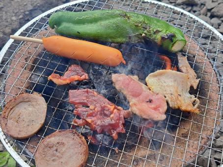 ピーマン丸ごと焼肉 夏野菜,夏,焼肉の写真素材