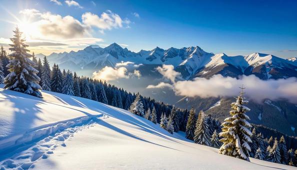 冬の雪山 青空 冬の雪山 青空の写真