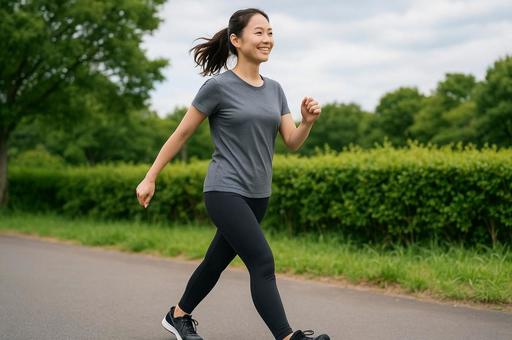 ウォーキングする女性 ウォーキングする女性の写真