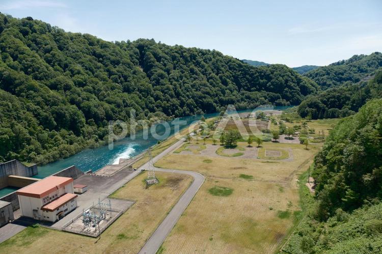 玉川ダム　天板から下流を見た風景 玉川ダム,ダム,玉川の写真素材