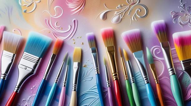 カラフルな絵の具と絵筆のアート カラフルな絵の具と絵筆のアートの写真