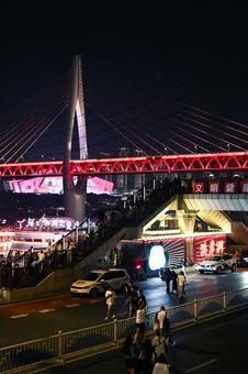 重慶夜景・千廝門大橋 重慶,千廝門大橋,夜景の写真素材
