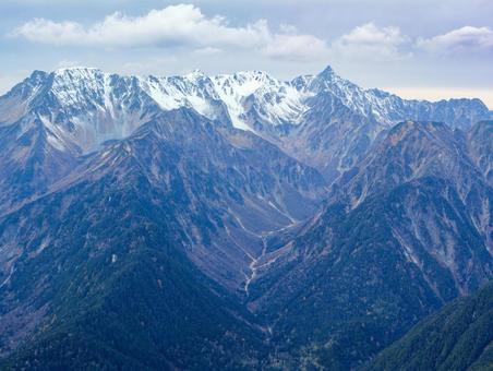 表銀座からの槍ヶ岳と槍沢の写真