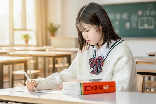 勉強する学生 勉強する学生 女子生徒,学生,中学生の写真素材