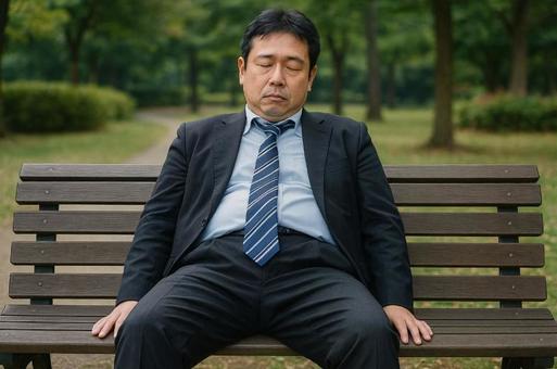椅子に座り目を閉じてるサラリーマン 椅子に座り目を閉じてるサラリーマンの写真