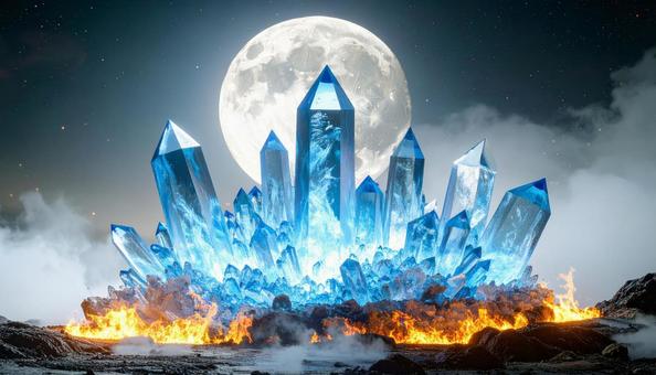 満月に輝く青いクリスタルの写真