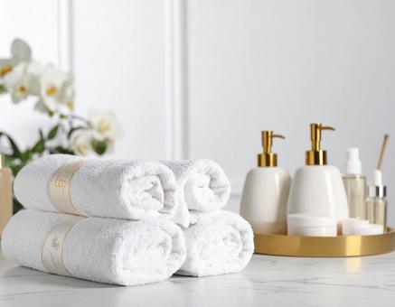 タオルとスキンケアグッズの写真