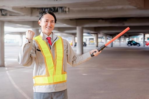 Photo, security guard, three-dimensional garage, work clothes, 