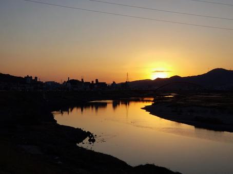 Photo, setting sun, sunset, dusk, 