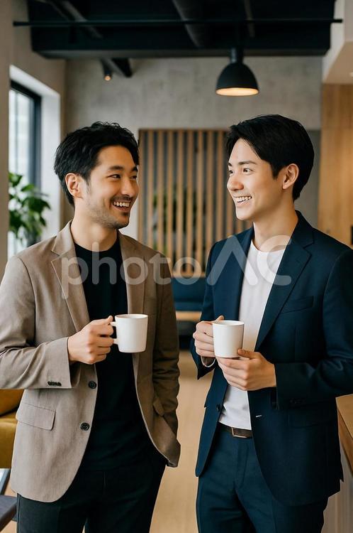 オフィスの休憩スペースで会話する同僚 オフィス,同僚,会話の写真素材