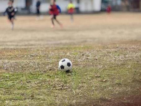 グラウンドに放置されたサッカーボール サッカーボール,グラウンド,芝生の写真素材