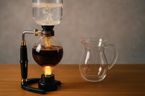 サイフォン式コーヒー抽出中・カフェ・珈琲 サイフォン式コーヒー抽出中・カフェ・珈琲の写真