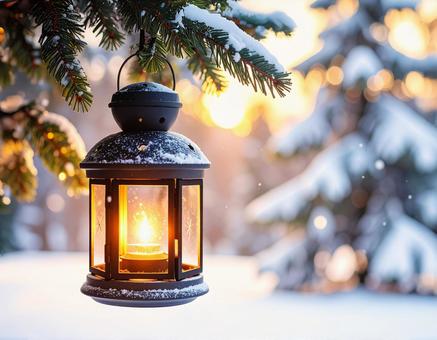 森の中のランタンの明かり 森の中のランタンの明かりの写真