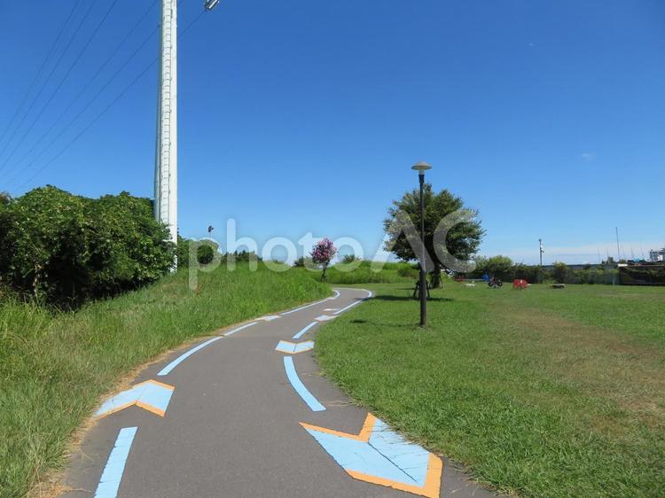 りんりんポート土浦付近の自転車道 つくば霞ヶ浦りんりんロード,自転車道,サイクリングロードの写真素材