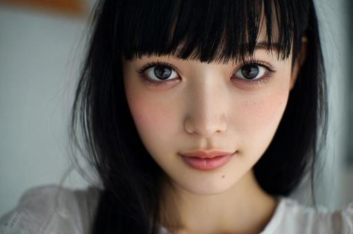 微笑む美しい黒髪日本女性 微笑む美しい黒髪日本女性の写真
