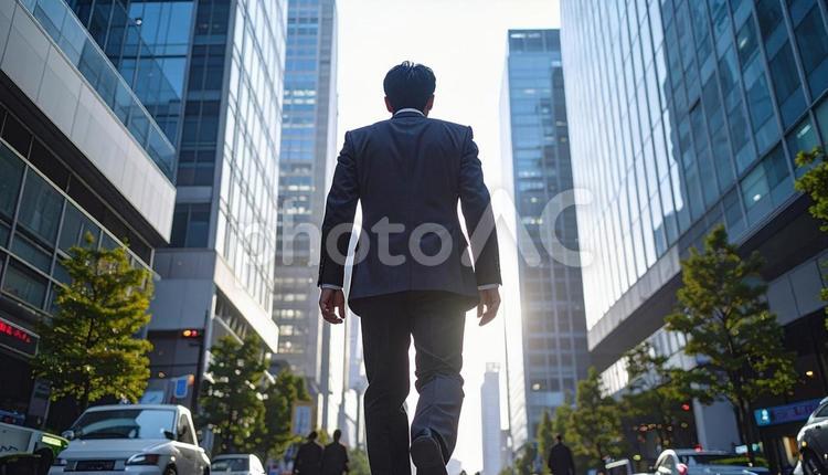 外回りするビジネスマンの後ろ姿 ビジネスマン,男性,営業の写真素材