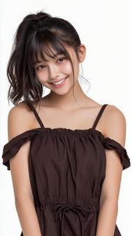 茶色のドレスを着た少女 茶色のドレスを着た少女の写真