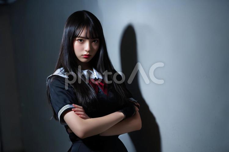 黒をテーマにした女子高生 学生,高校生,女性の写真素材